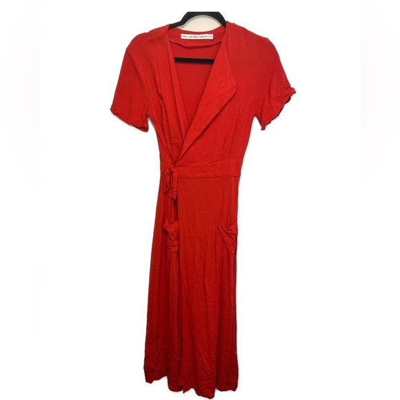 & Other Stories Red Midi Wrap Dress Sz 4 - Picture 2 of 12